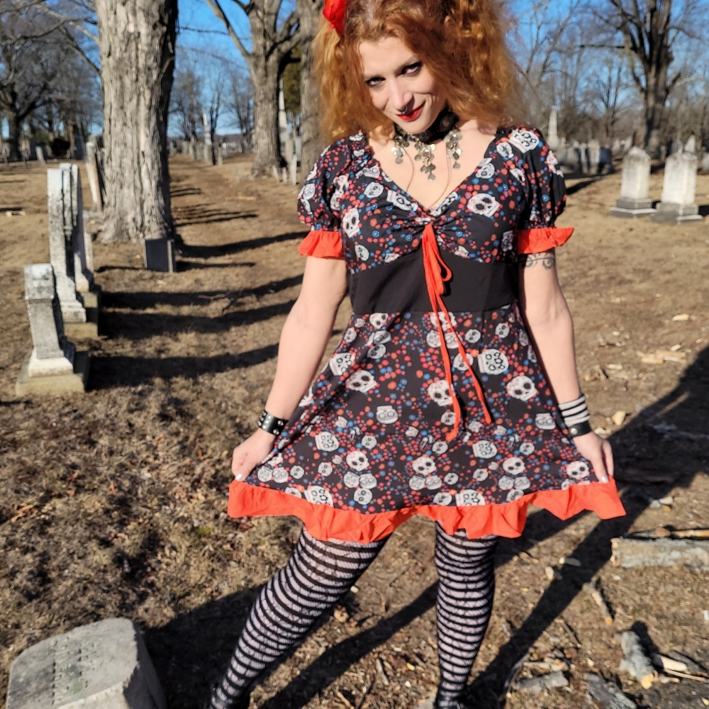 Gothic dress XL sugar skull print lightweight